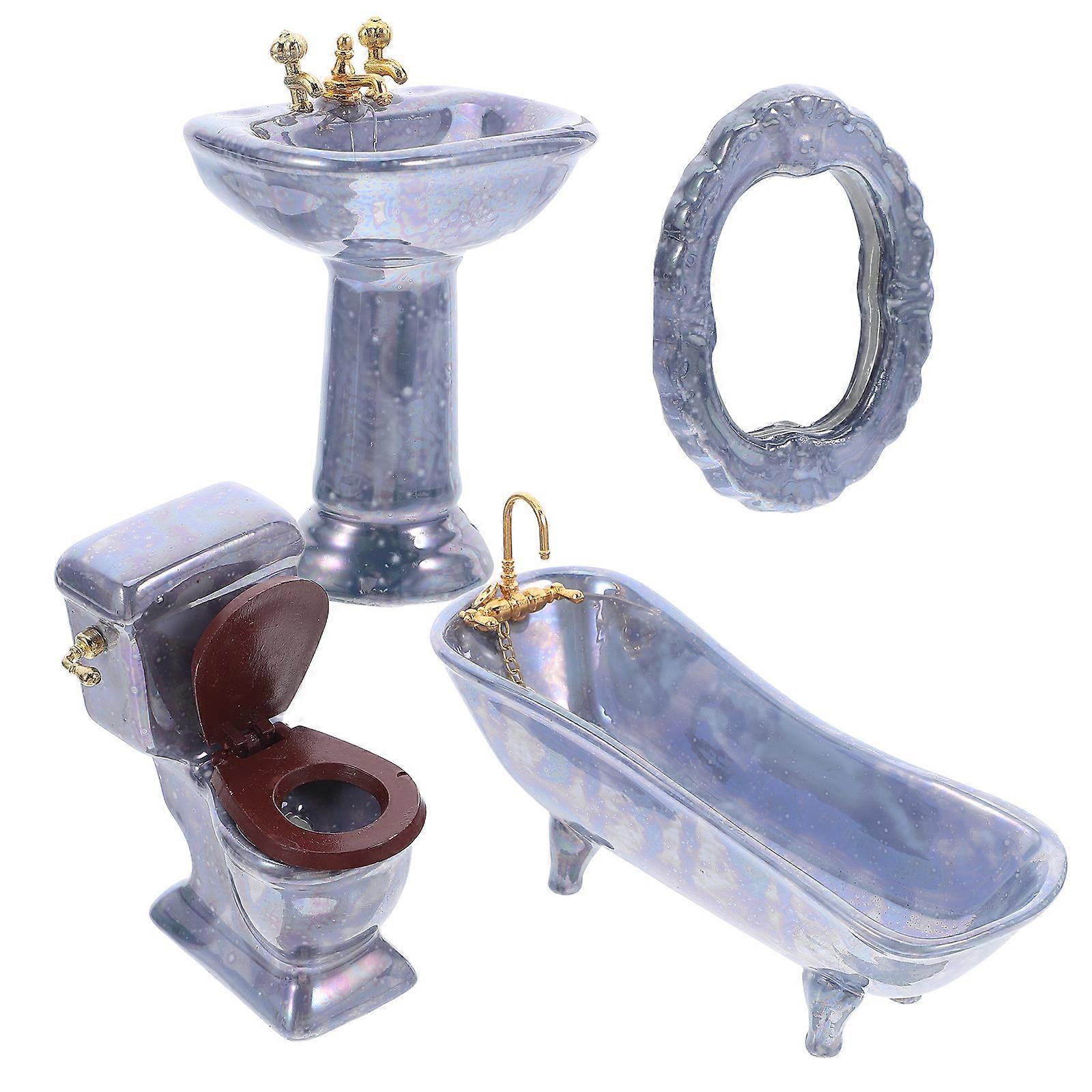 Miniature Porcelain Dollhouse Bathroom Set for Display 1Set Assorted Color