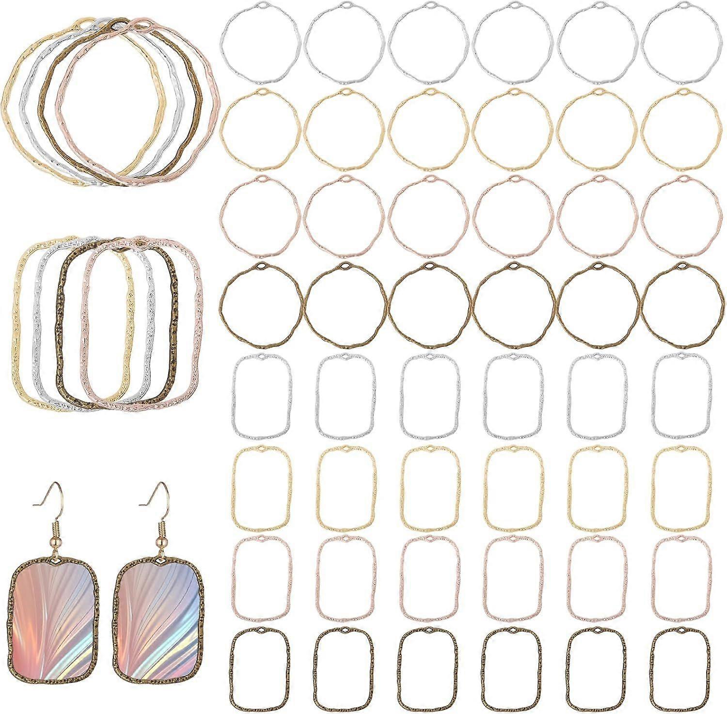 48Pcs 8 Styles Ring Open Bezel Pendants Rectangle Shape Open Back Bezel Pendants for DIY UV Resin Epoxy Resin Earring Bracelet Jewelry Making