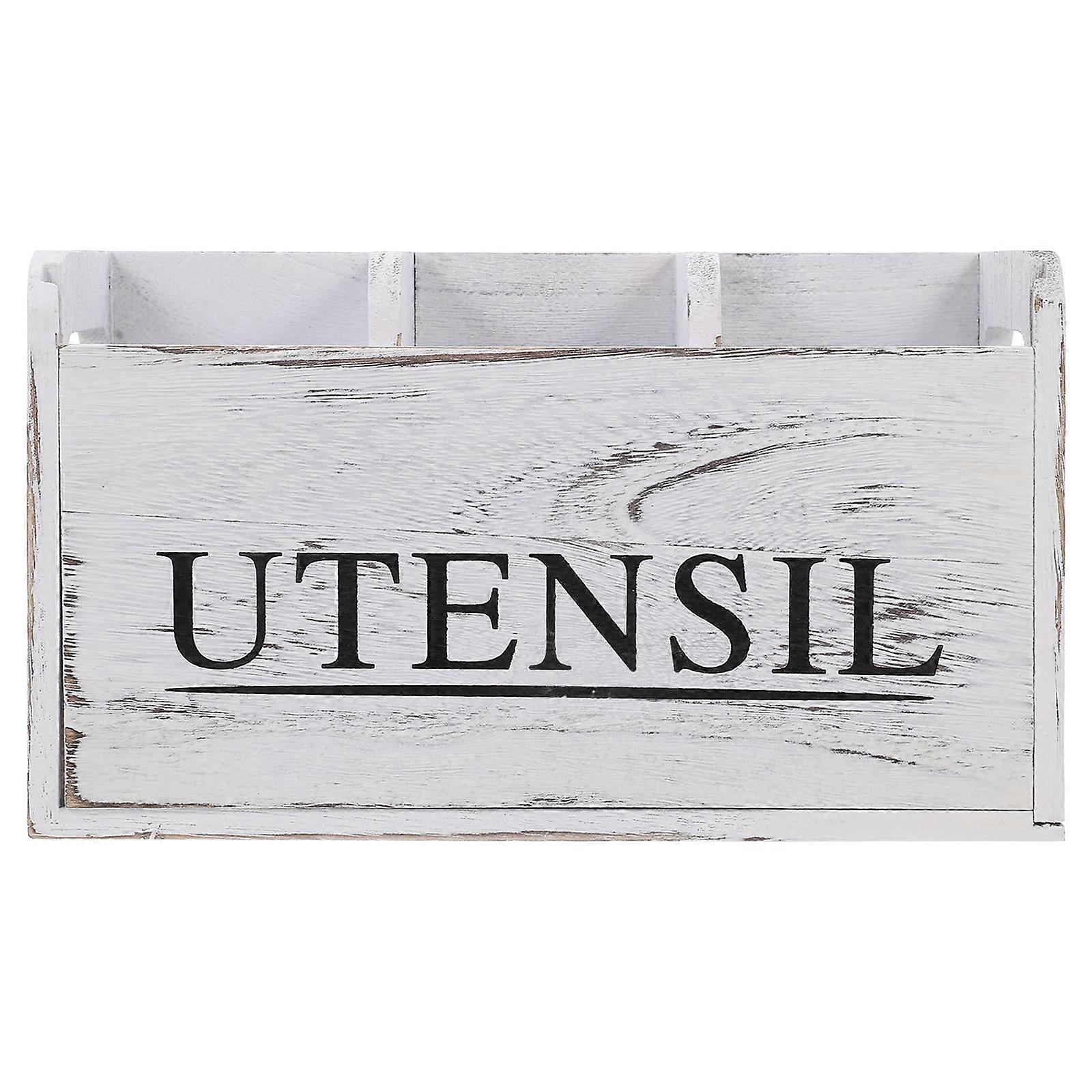 Kitchen Utensil Holder Wood Organizer for Fork and Spoon