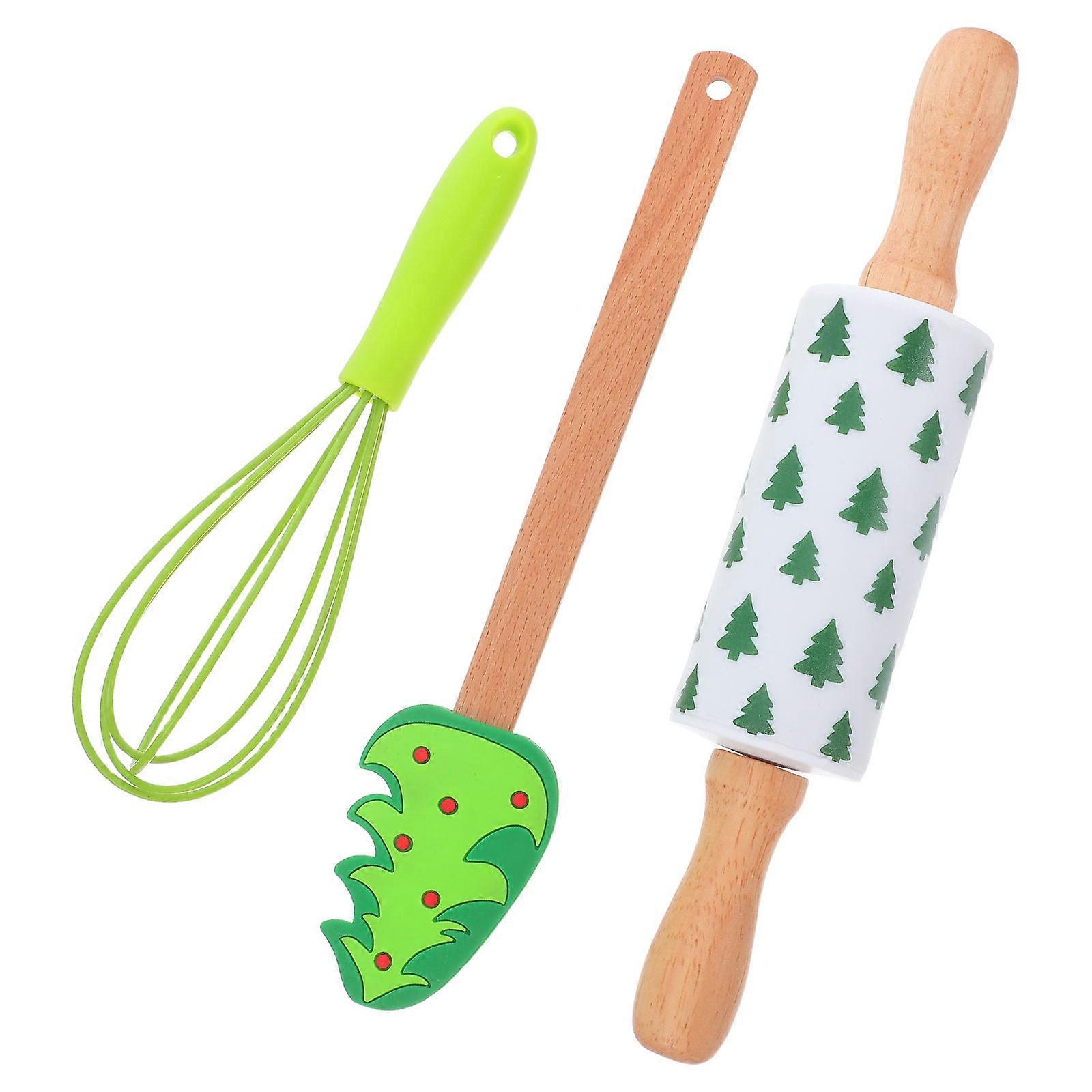 Christmas Baking Rolling Pin Silicone Tool Set with Mini Whisk 3Pcs
