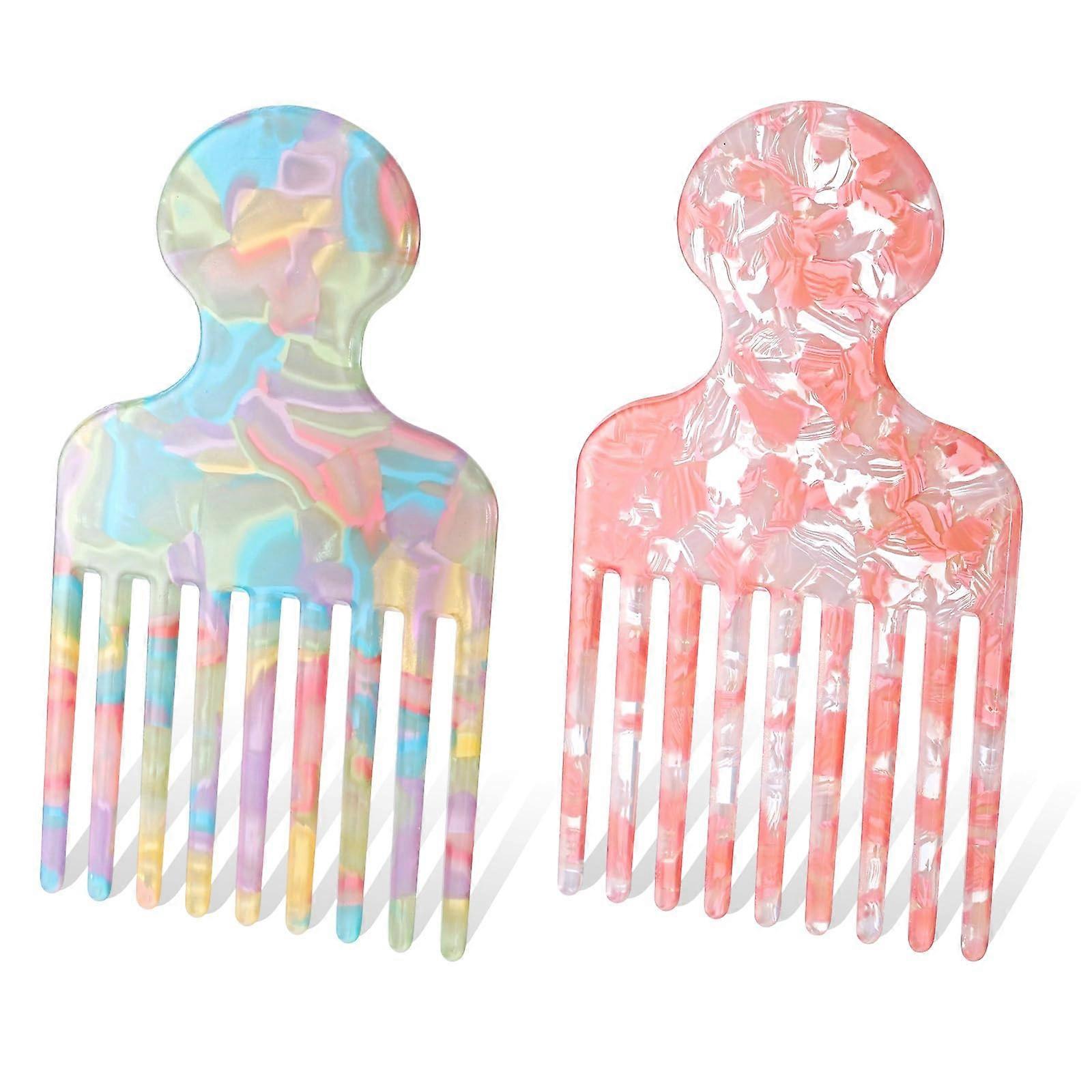 2PCS Wide Tooth Hair Pick Comb for Curly Hair, DoubleSided Detangling and Volumizing Styling Tool