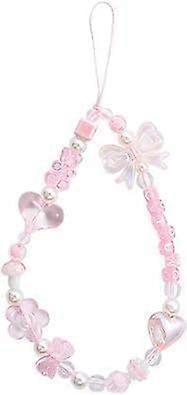 Pink Beaded Phone Charm with Wrist Strap Keychain, Stylish Secure Loop Multiuse Accessory