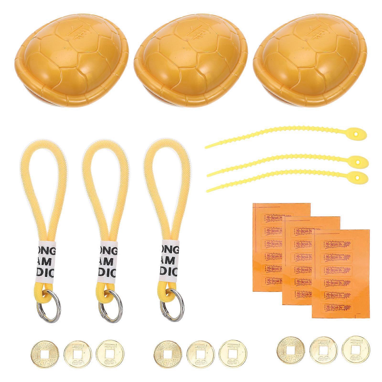 Golden 3Pcs Mini Divination Turtle Shell Fengshui Fortune Telling Prop