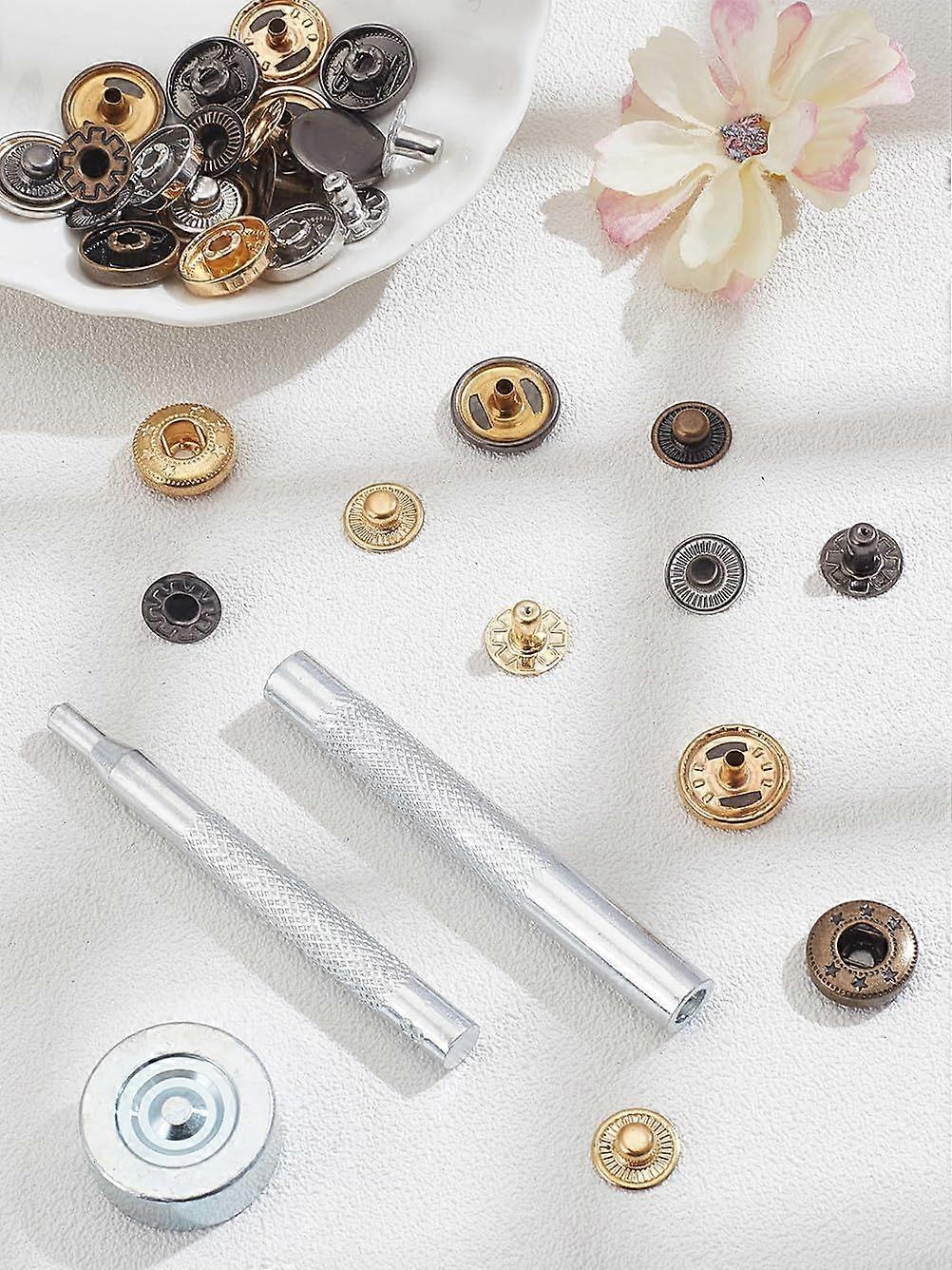 8 Sets Heavy Duty Snap Fastener Tool Including Alloy Snap Button Steel Hole Punch Tool Sets Steel Round Base Mixed Color Snap Repair Kit for Clothes J