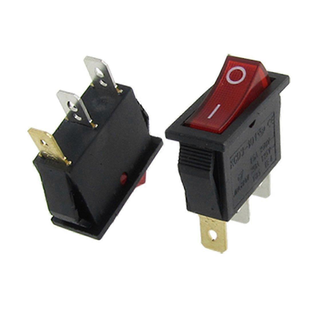 2 Pcs SPST Rocker Switch with Bright Red Light AC 250V 15A 3 Pin On Off Electrical Control