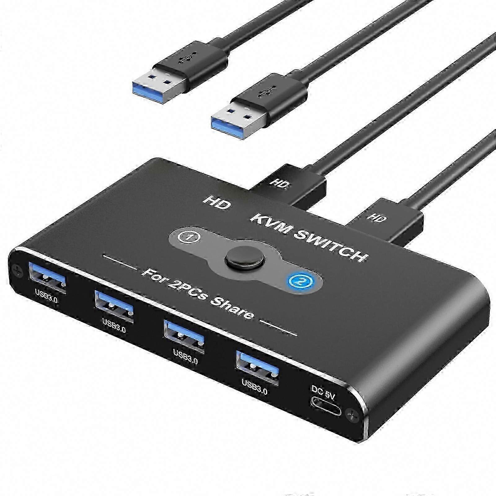 4k60hz Hdtv-compatible Kvm Switcher Supports 2 Pc With 1 Display And 4 Usb3.0 Port For Keyboard Mouse Printer