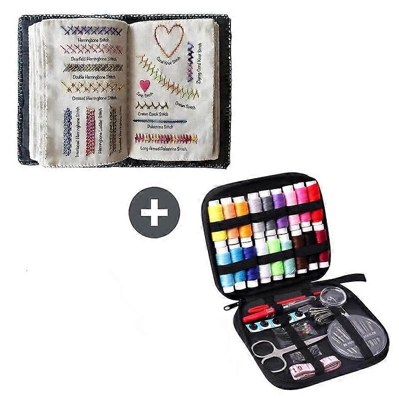 Portable All-Scenario Embroidery Stitch Book + Professional Sewing Kit | Includes 18-Colored Threads, Scissors, Seam Ripper, Measuring Tape,