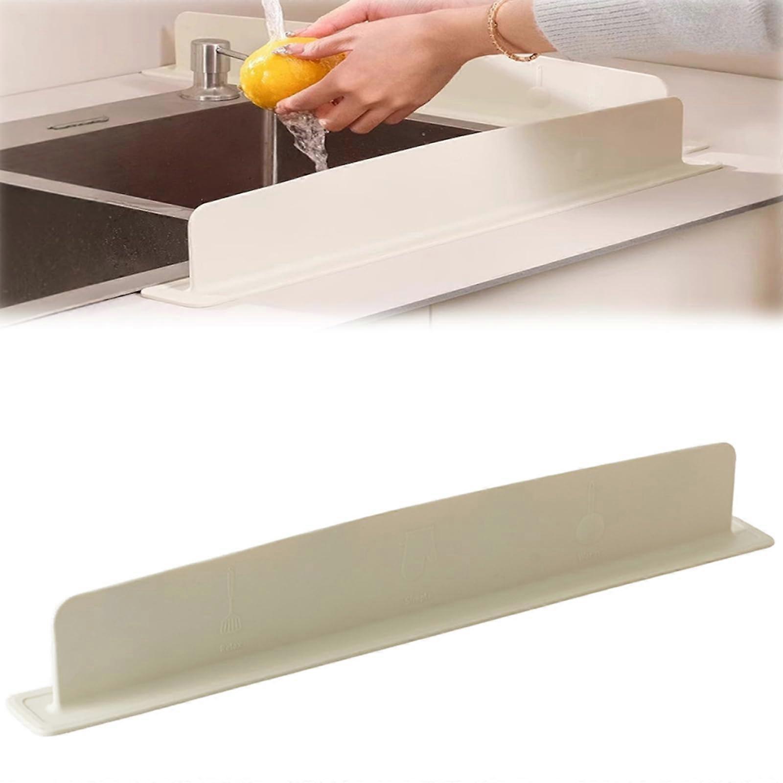 Silicone Sink Splash Guard for Kitchen Countertop, Waterproof Protector with Suction Base, Beige 1PC