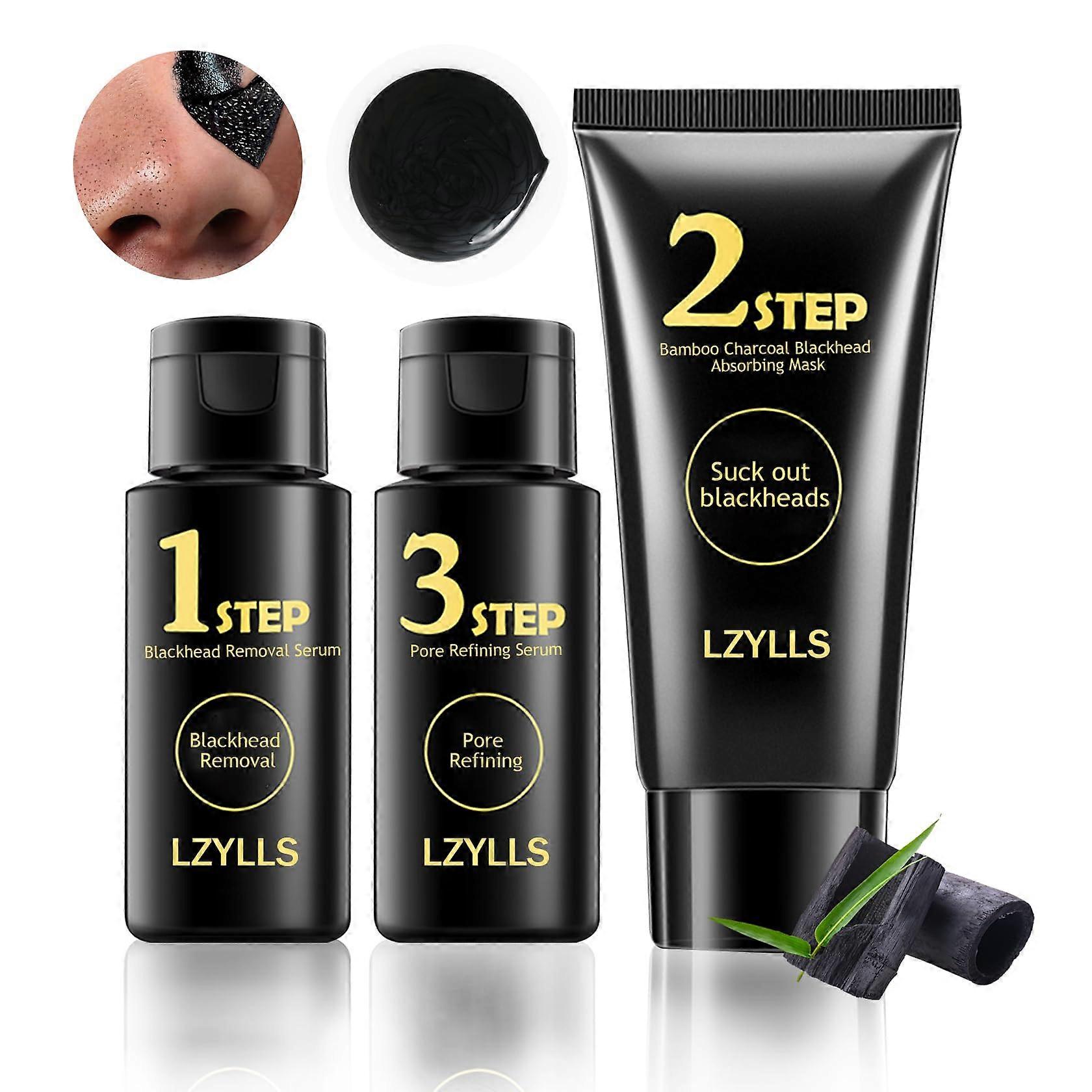 Blackhead Remover Mask Set with Bamboo Charcoal, Deep Pore Cleansing and Oil Control Serum (3PCS)