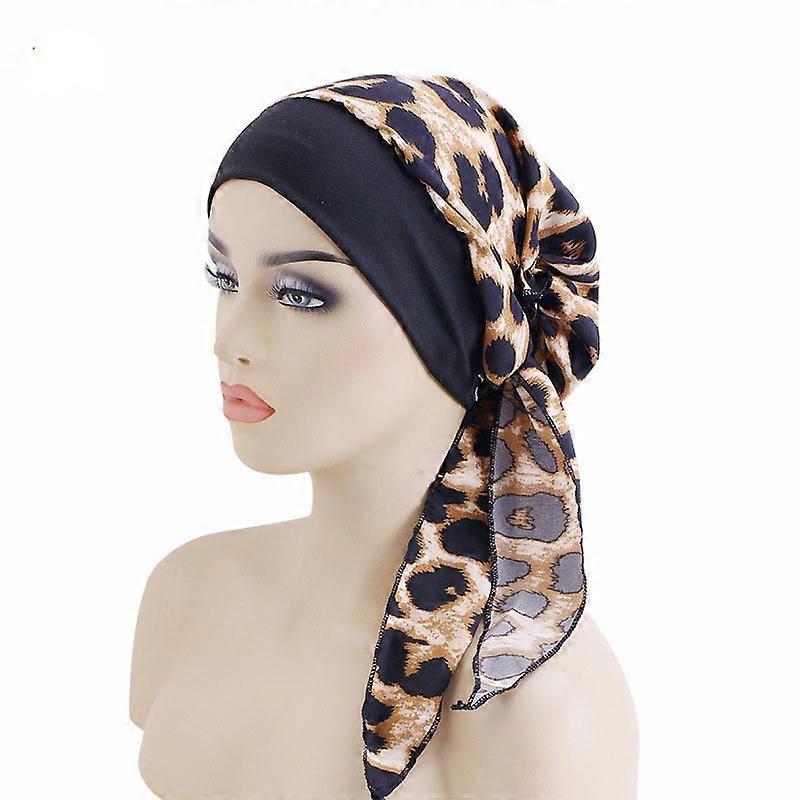 Wide edge elastic headscarf with ethnic print for women's tie headband sleeping cap