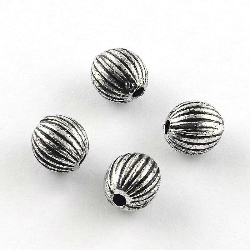 Round Acrylic Corrugated Beads Silver Plated 6mm Hole: 1.5mm