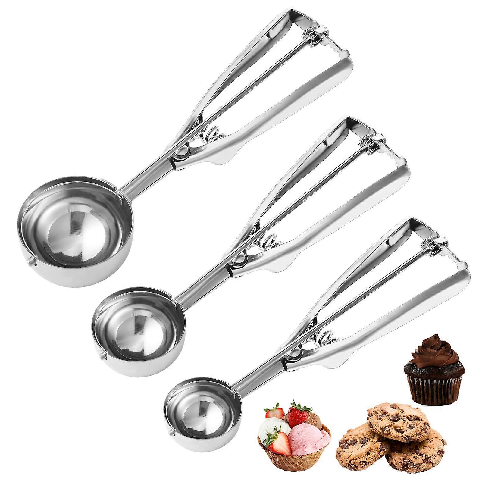 Cookie Scoop Set of 3 Stainless Steel Baking Scoops with Ergonomic Trigger Release, Multiple Sizes