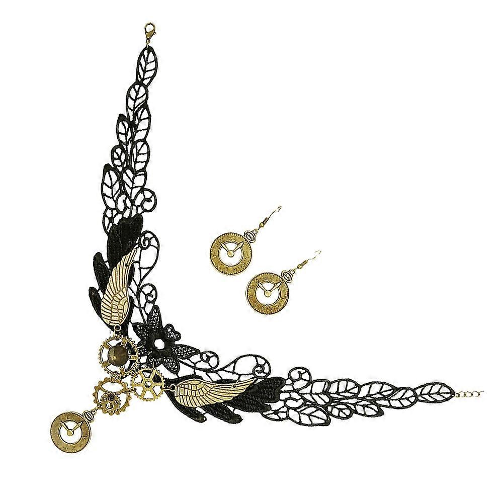 Statement Necklace Lace Choker Earrings Birthday 3Pcs