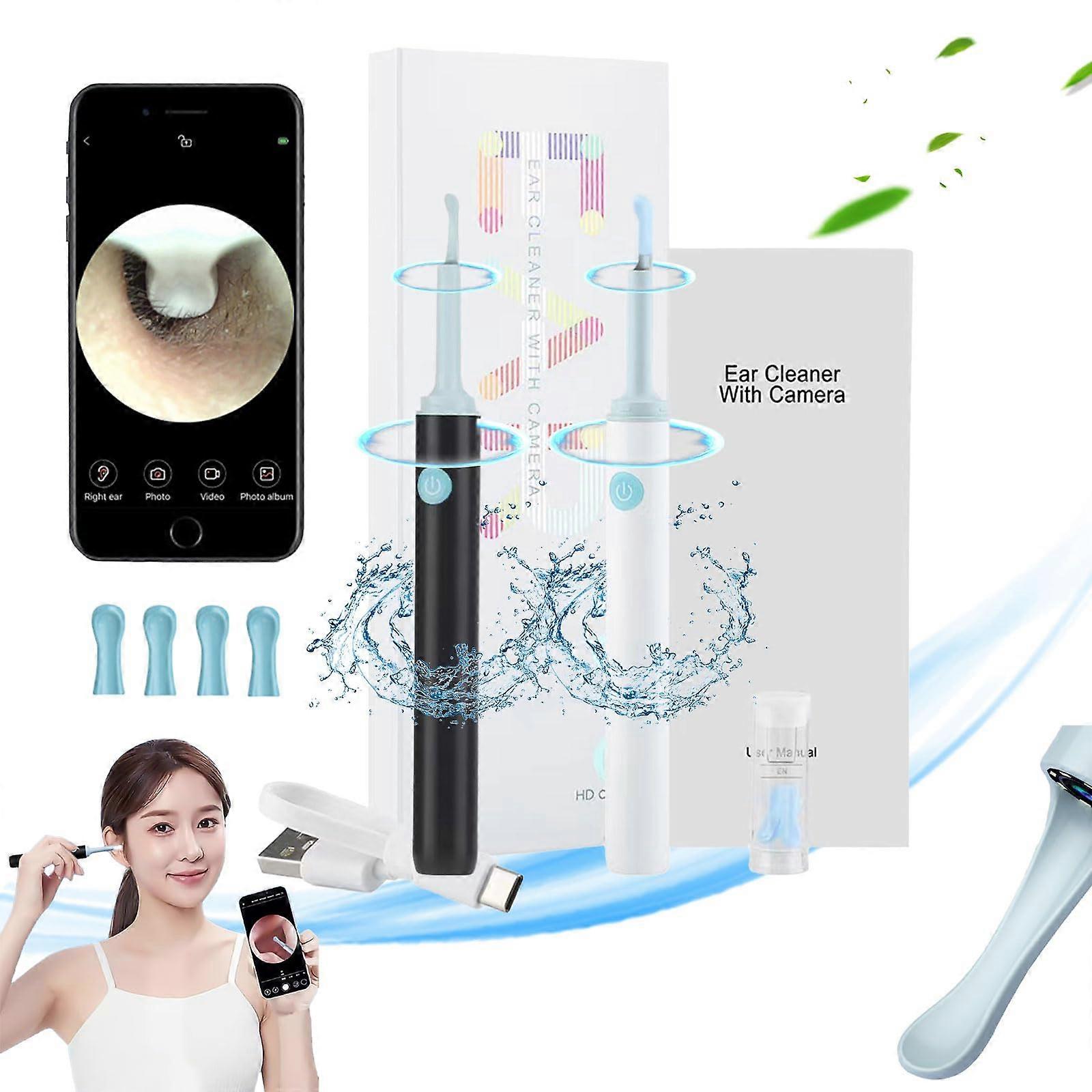 Ear Wax Removal Tool with Camera, WiFi Visual Ear Cleaning Kit, LED Waterproof Design Black White