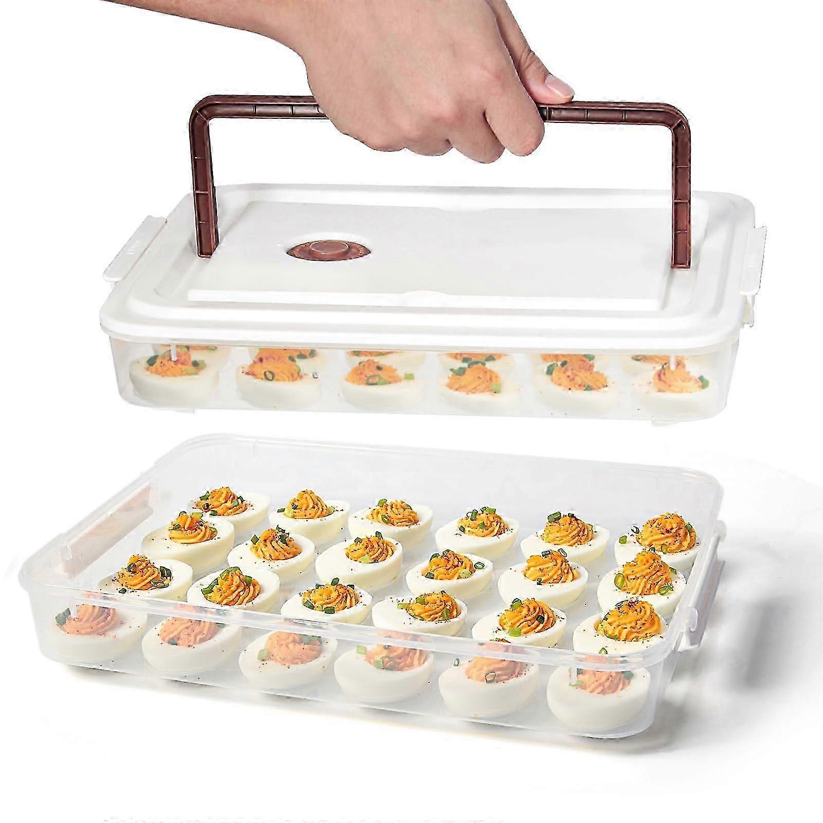 Deviled Egg Carrier Set of 2, Plastic Tray with Lid and Handle, Stackable 48 Egg Storage Container