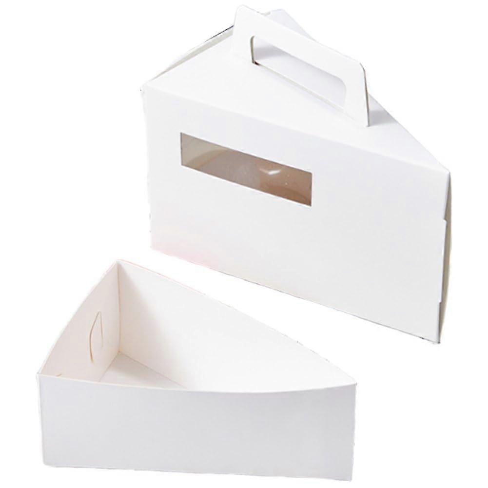 Cake Box with Handle 50pcs White Cardboard Triangle Dessert Boxes with Window for Cheesecake Sushi