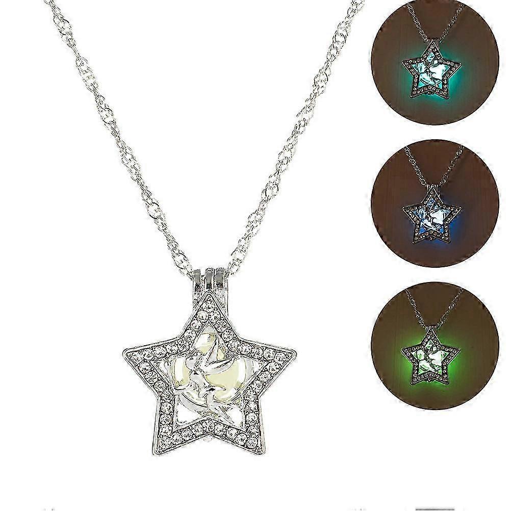SQLX New Elegant Luminous Pentagram Necklace Pendant for Decor with Blue Tone