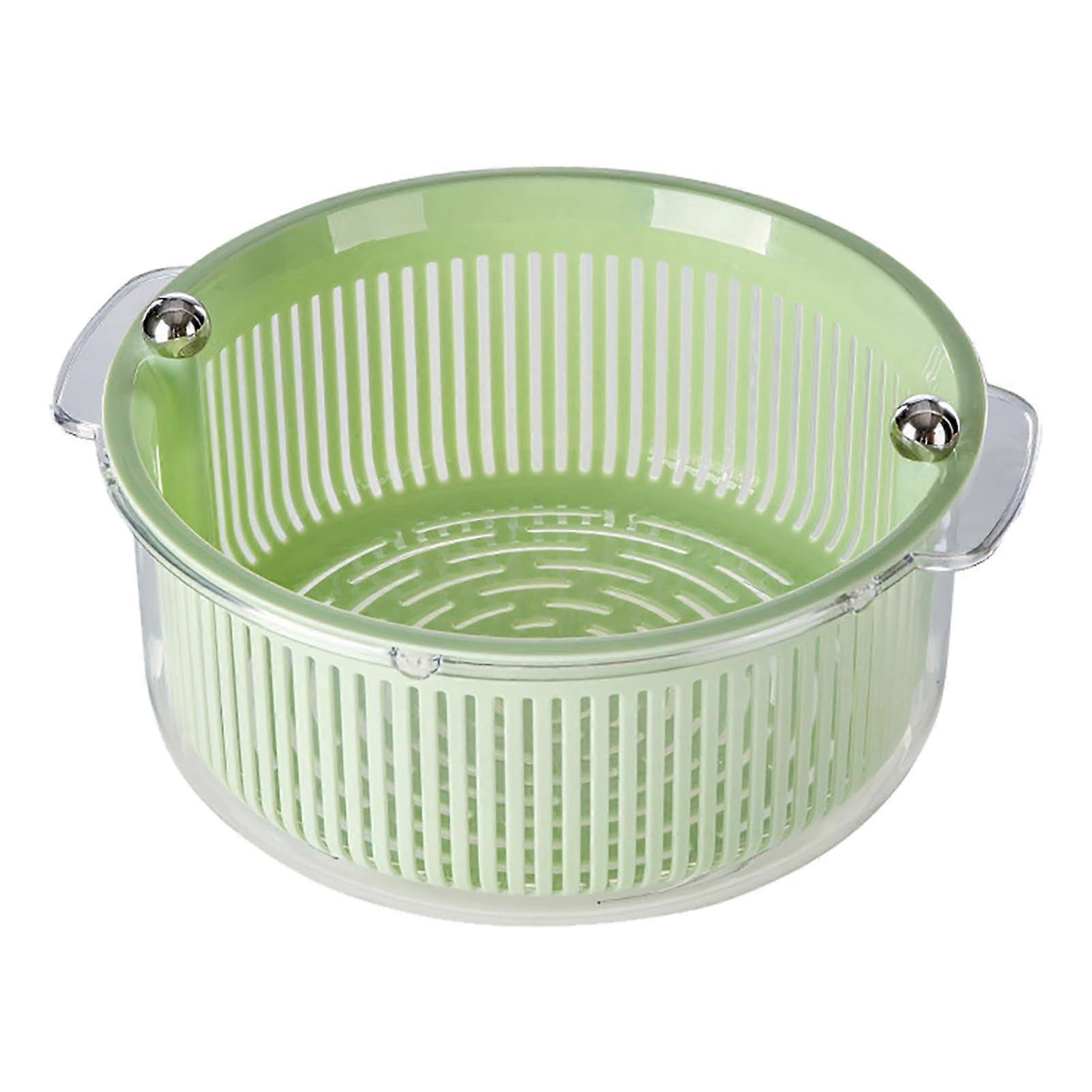 Vegetable Washing Basket with Large Capacity Double Layer Rotating Fruit Strainer Bowl for Kitchen Green