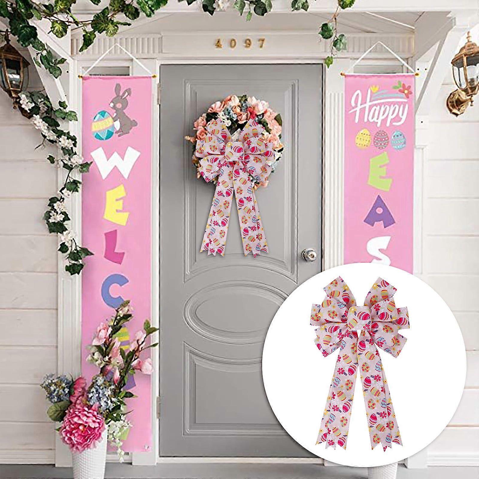 Hangs Easter Bow Wreath Easter Bunny Wreath Bow Easter Decoration Spring Burlaps