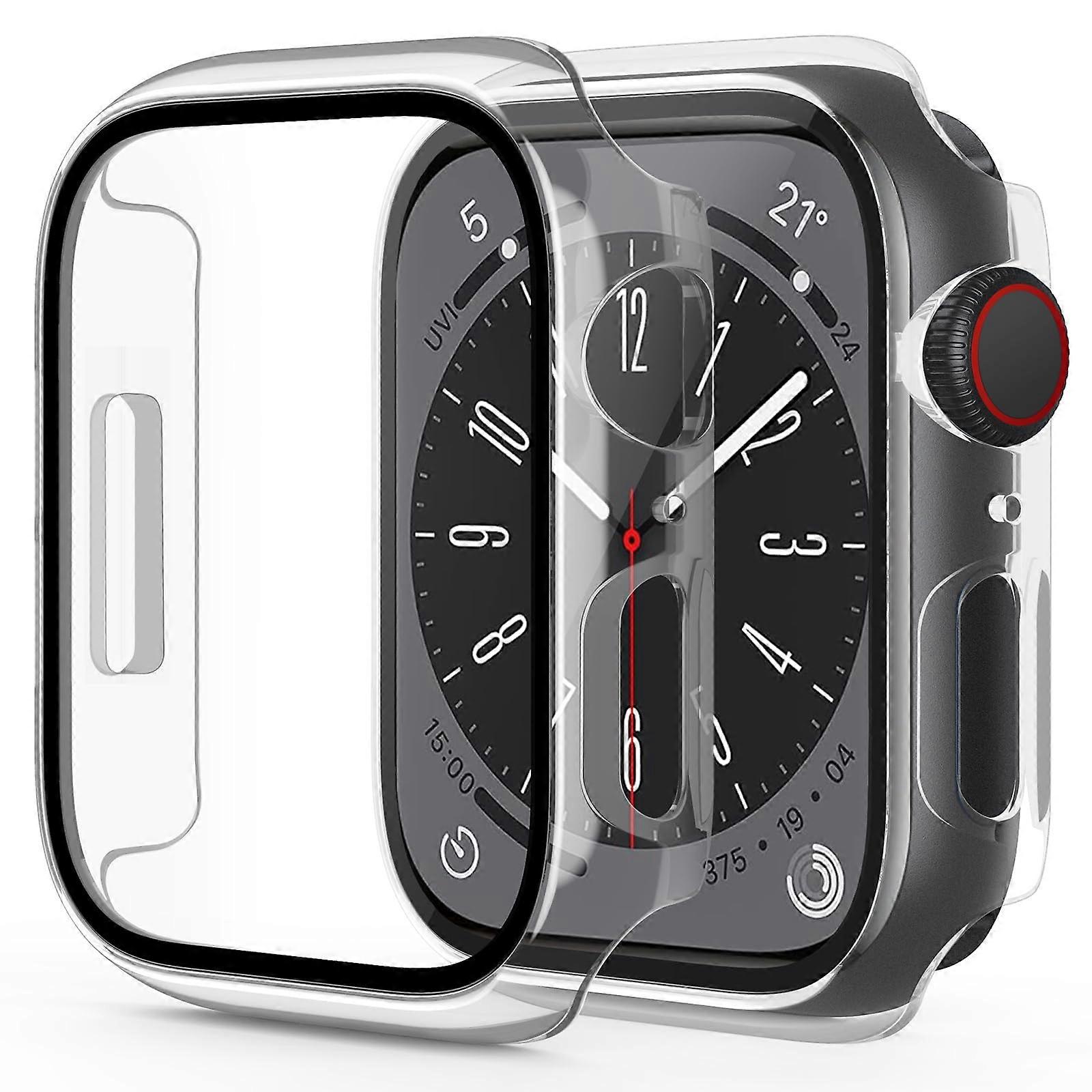 Protective Case with Tempered Glass Screen Protector for Apple Watch Series 9/8/7 41mm, ScratchResistant, Transparent, 2 Pack
