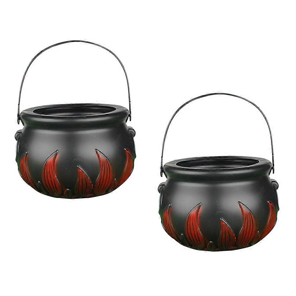 Halloween Candy Bucket Cauldron with Handle for Storage Use 2Pcs Black and Red