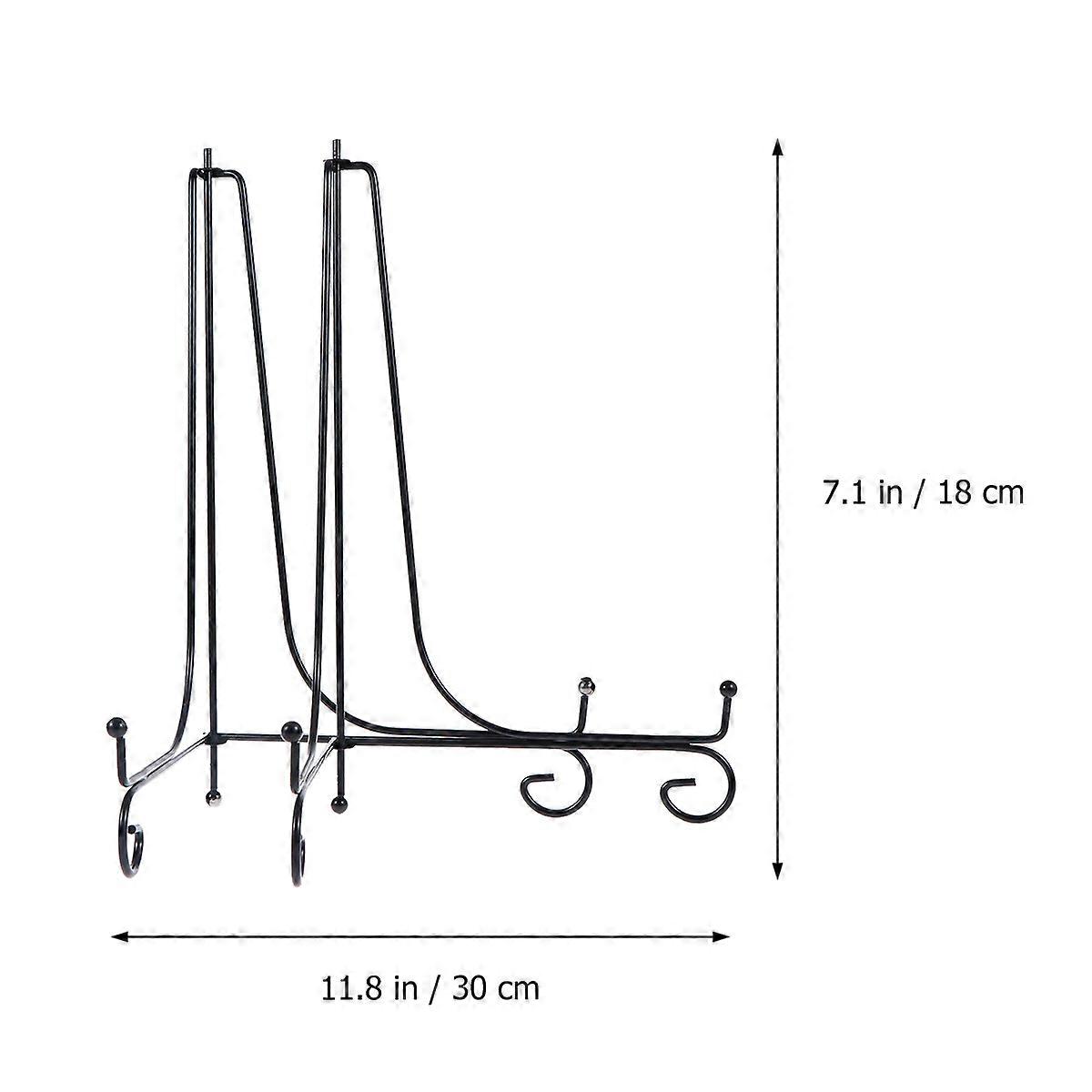 Iron Display Stand Plate Bracket for Decoration Black 2Pcs Set