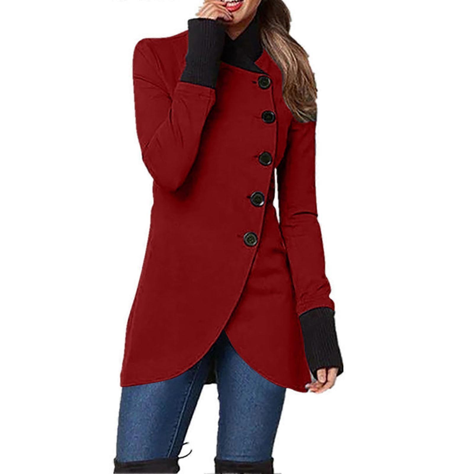Women Fall Winter Jacket Stand Collar Neck Protection Single-breasted Irregular Split Hem Soft