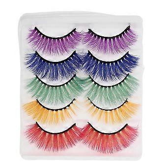 ZENGO Falsche farbige Wimpern Cosplay: 5 Paar lange, dramatische falsche Wimpern, Wimpernverlängerung für Halloween-Make-up, Tanzparty