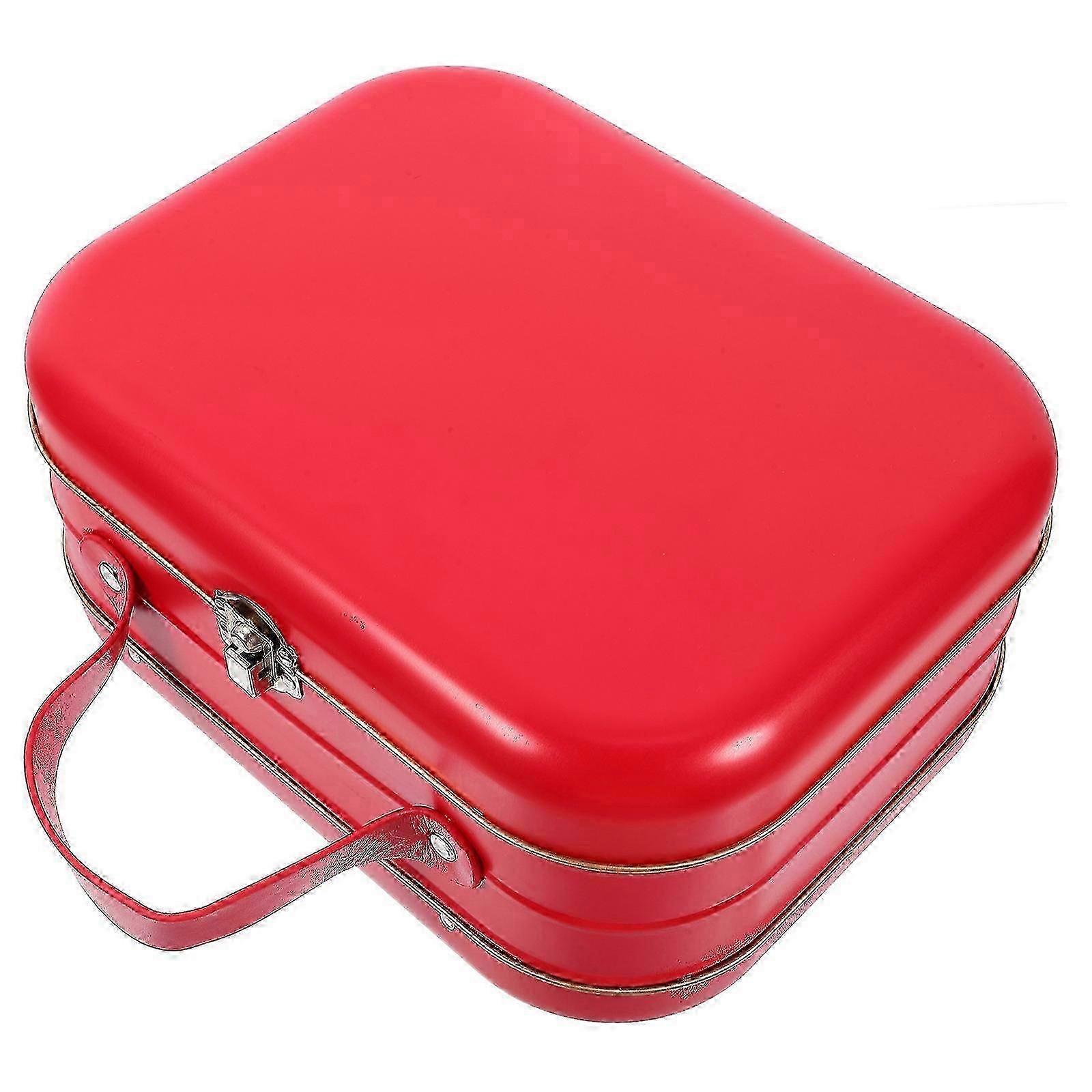 Tinplate Suitcase Storage Box, Red, 22cm