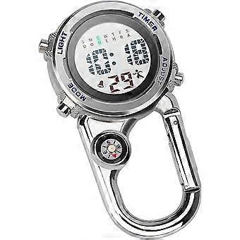 Karabineruhr Digitale Clip-on-Quarzuhr Multifunktionaler Karabiner FOB Uhr Leuchtgesicht Kompasskarabiner Uhr mit Kompassblau