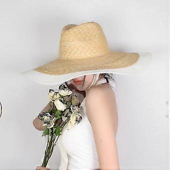 French Retro Jazz Wheat Straw Hats Summer Elegant Lace-up Beach Hat Women Elegant Vacation Wide Brim Sunshade Sun Hat Panama