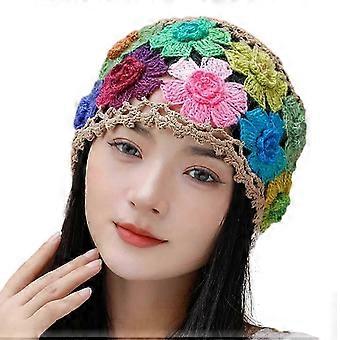 Chapeau pour femme, modèle manuel, coloré, ajouré, tricoté, fleur, crochet, élastique, doux, respirant