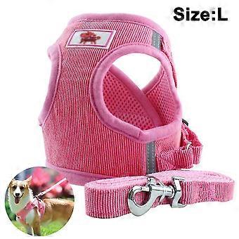 Dog Harness with Leash for Dogs, Soft Mesh Chest Harness for Medium and Small Dogs / Cats-Pink-L
