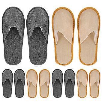 6 Paar Einwegpantoffeln rutschfeste Leinenpantoffeln Mode Weidenblattmuster Schuhe für Hotel Schönheitssalon Gastfamilie (gelb grau für jeweils 3 Paar)