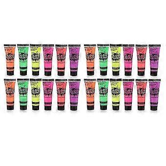 24 rör 10ml / 0.34oz Art Body Paint Glow i UV-ljus Ansikts- och kroppsfärg med 6 färger Glow Blacklight Neon Fluorescerande för Party Clubbing Festival Hall