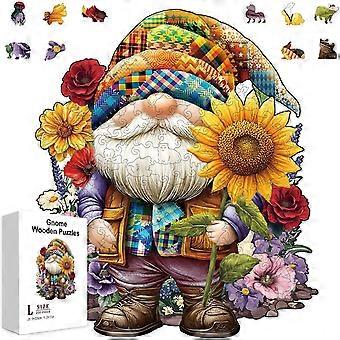 200Pcs Gnome and Flowers Wooden Jigsaw Puzzles for Adult 11.22x15.16inch Sunflower Wooden Puzzles Colorful Unique Shaped Wood