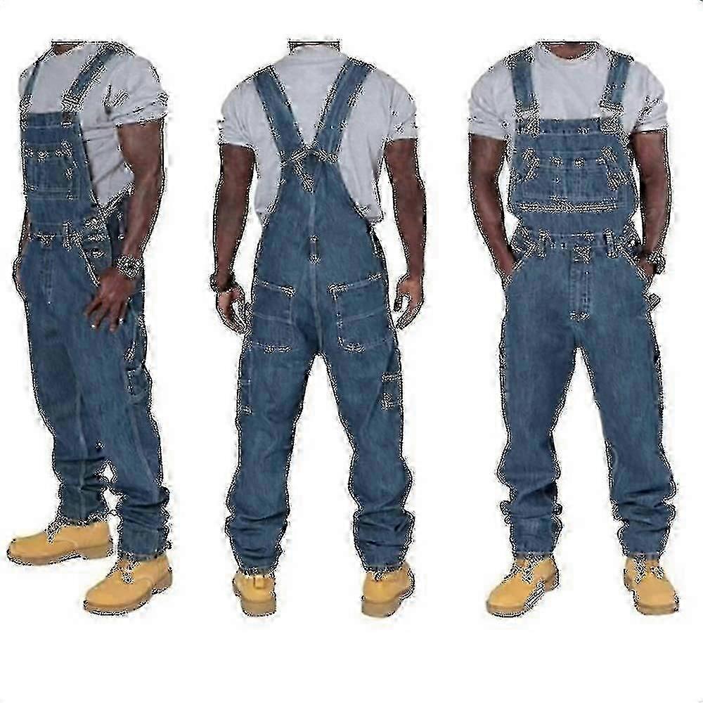 Men's Plus Size Denim Overalls with Multiple Pockets - Adjustable Straps