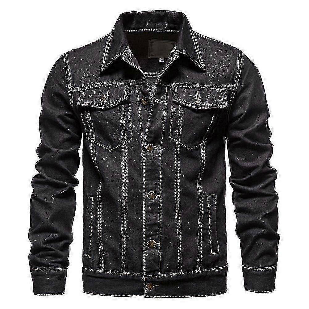 Classic Men's Denim Jacket with Lapel Style Button Front