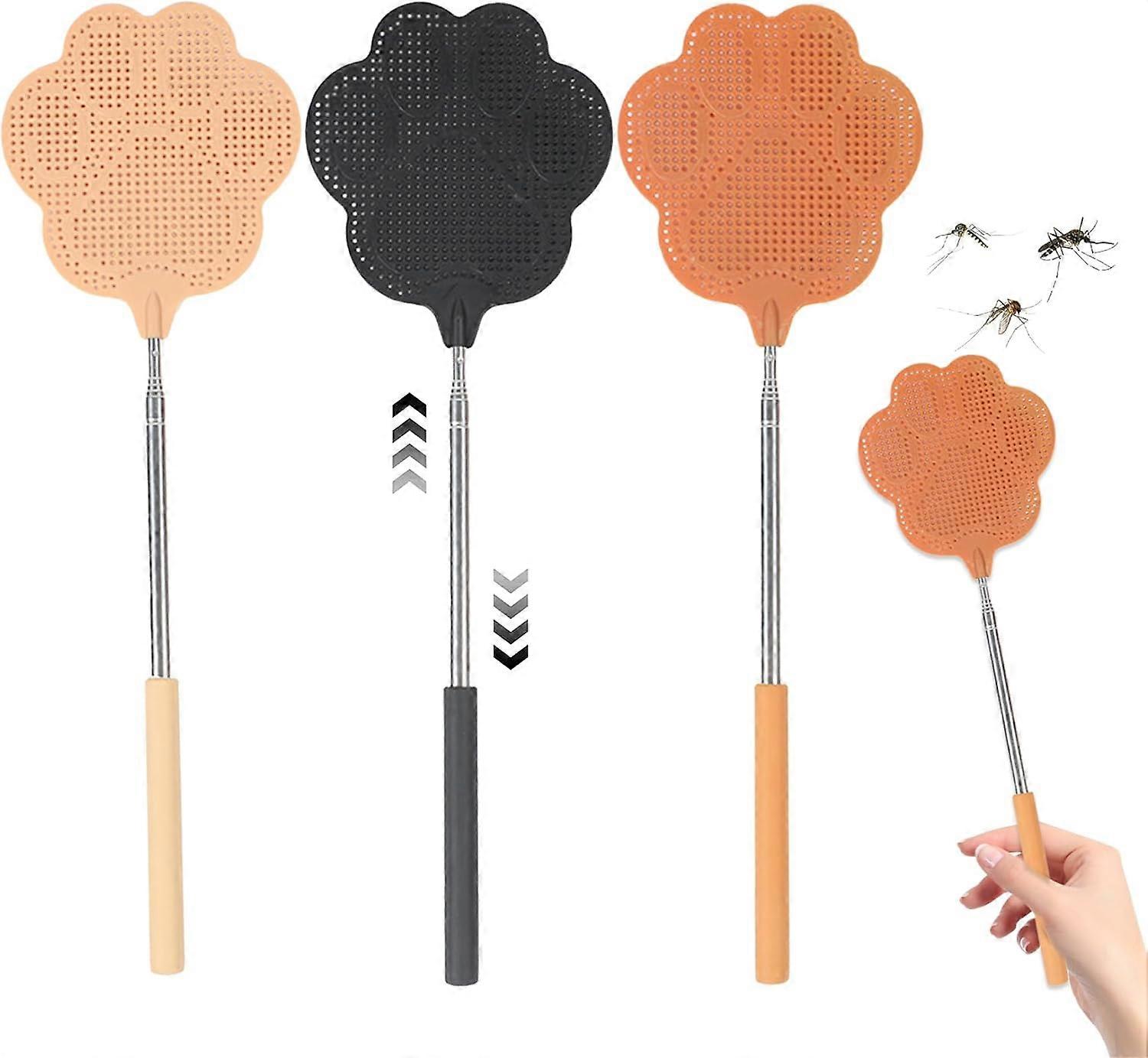 3-Piece Extendable Fly Swatter,Manual Fly Swatter in Sturdy Paw Shape,