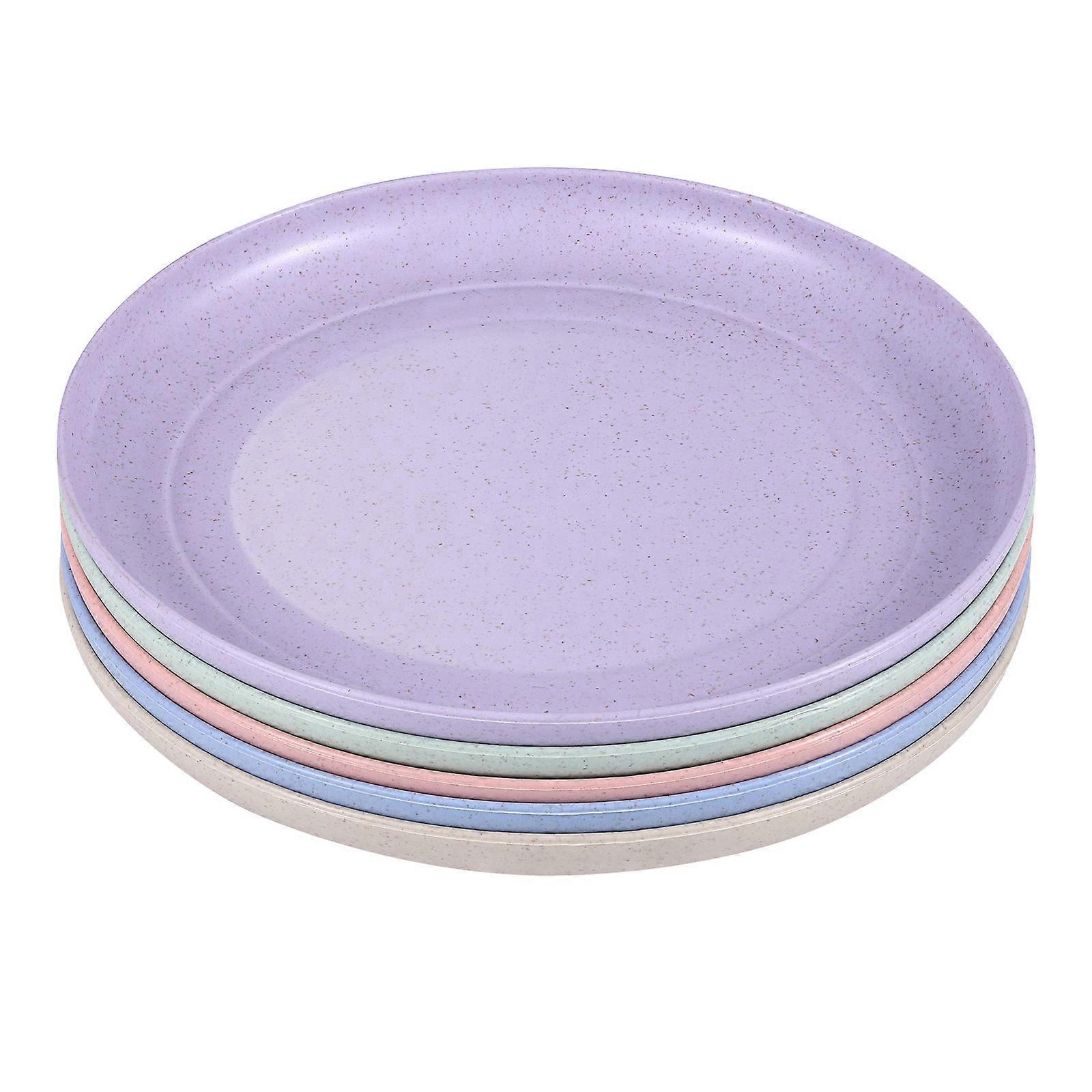 5Pcs Assorted Color Straw Plates for Serving Food Practical Dinnerware