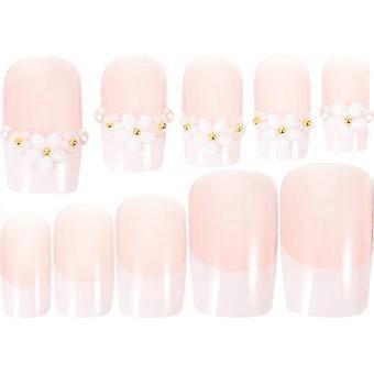 Press on Nails Pearl Flower Manicure Art Supplies 1Set Cute Nail Accessories