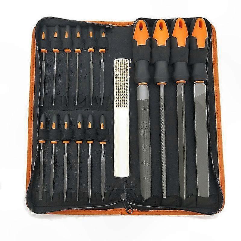 17-Piece Alloy Steel File Set with Case, Includes Flat, Triangular, Half-Round, Round Files for Precision Work