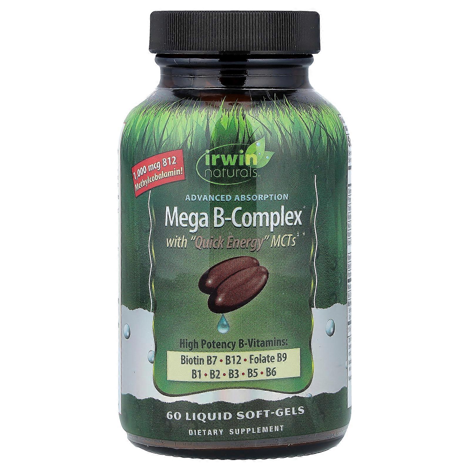Irwin Naturals, Mega B-Complex with Quick Energy MCT's, 60 Liquid Soft-Gels