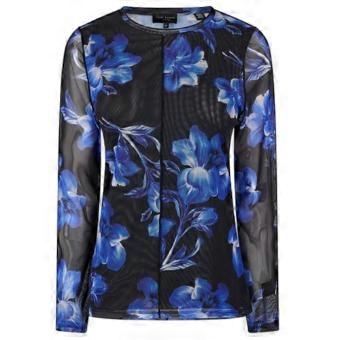 Ted Baker Damen-T-Shirt mit Blumenmuster und durchsichtigem Stoff.