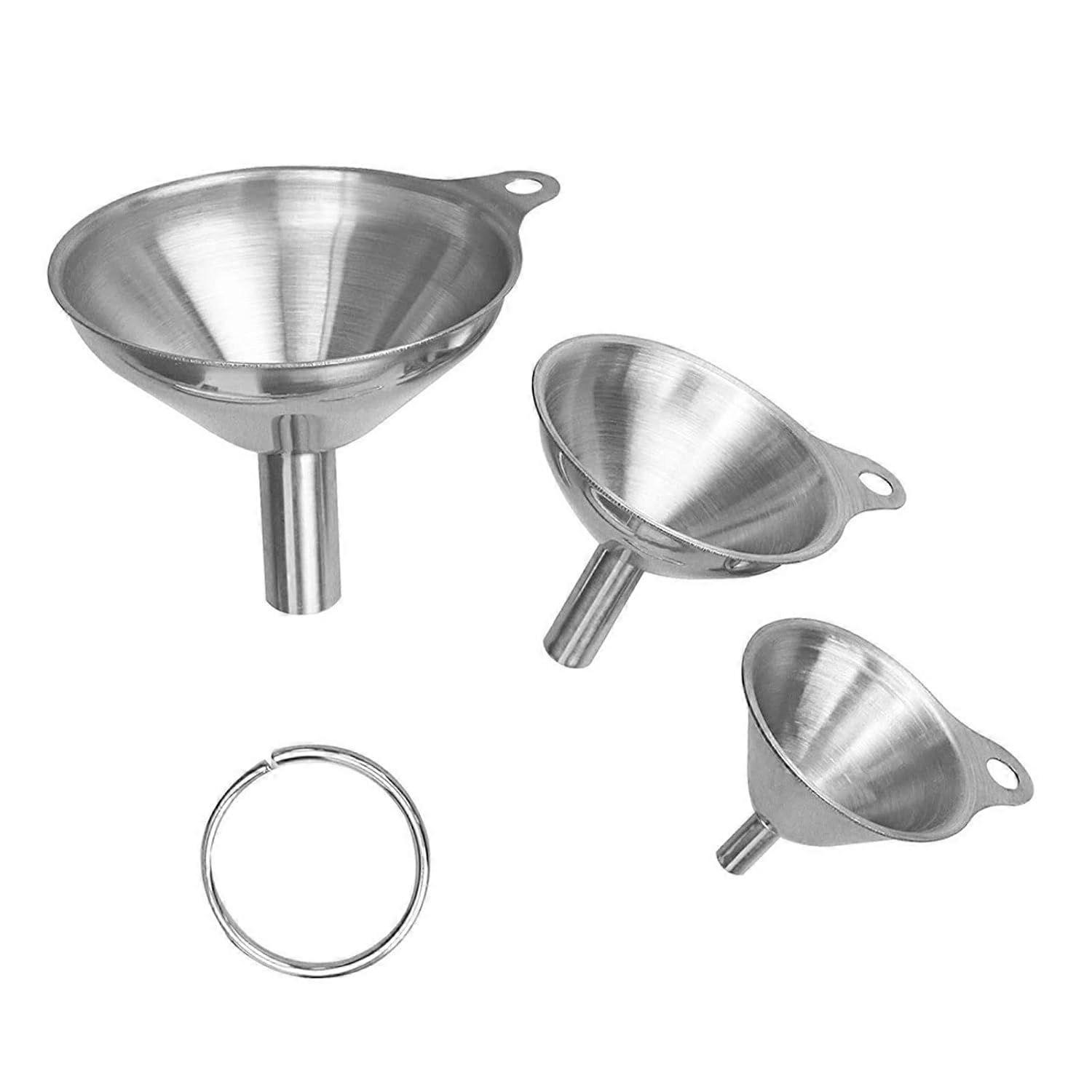 Funnel 3pcs Kitchen Tools Stackable Multi Function Stainless Steel Funnel Dry Ergonomic Hangable Transferring Liquid Easy Clean One Color