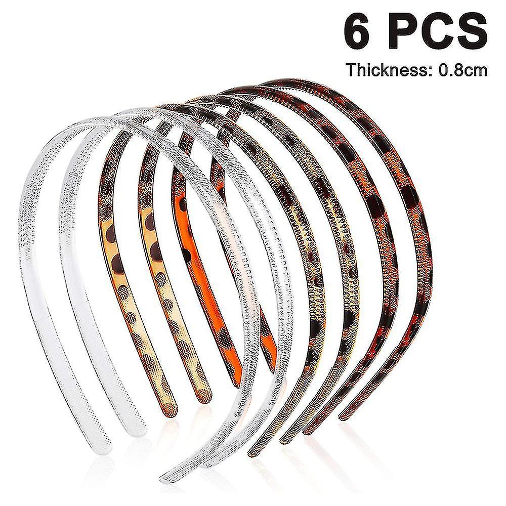 6pcs Plastic Plain Headbands Teeth Comb Headbandsleopardtransparent