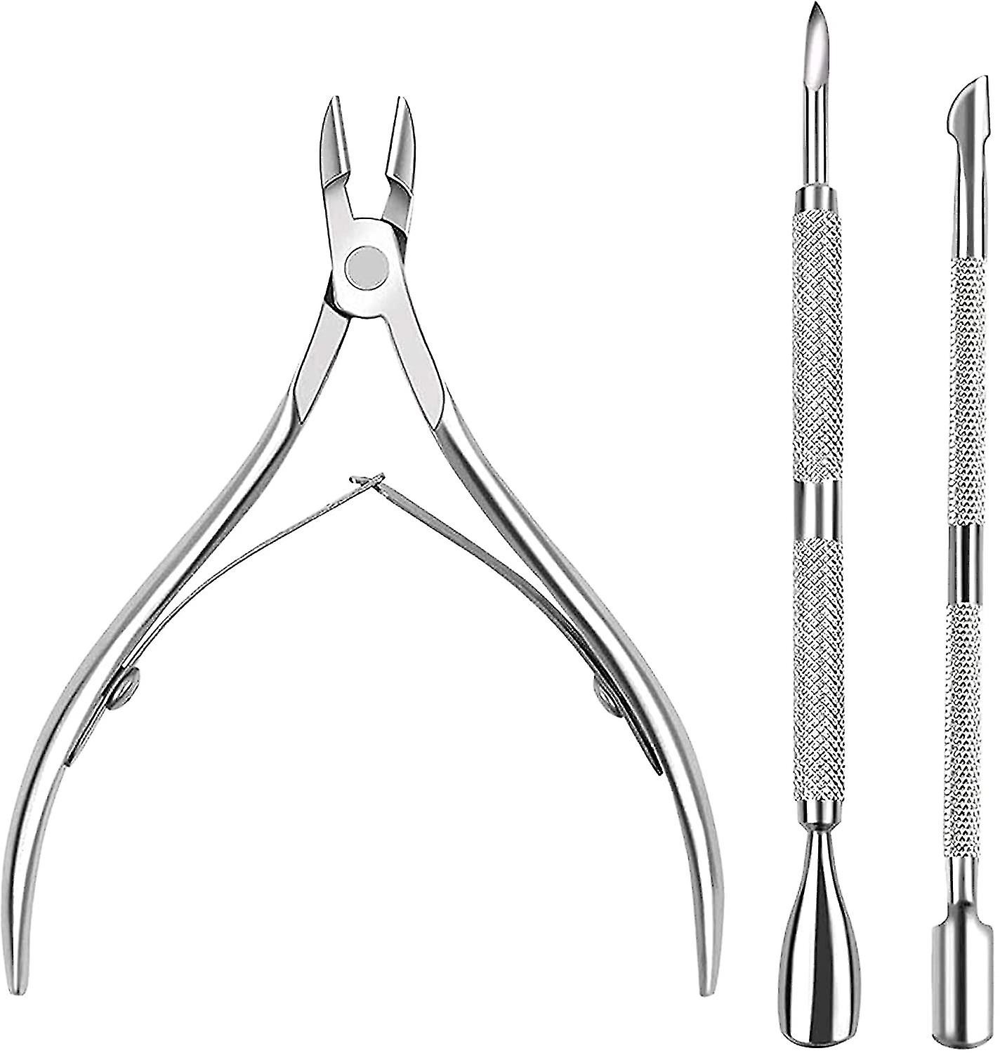 Cuticle Grooming Kit 3 Pieces, Include Cuticle Cutter - File & Pusherssilver 3pcs Set