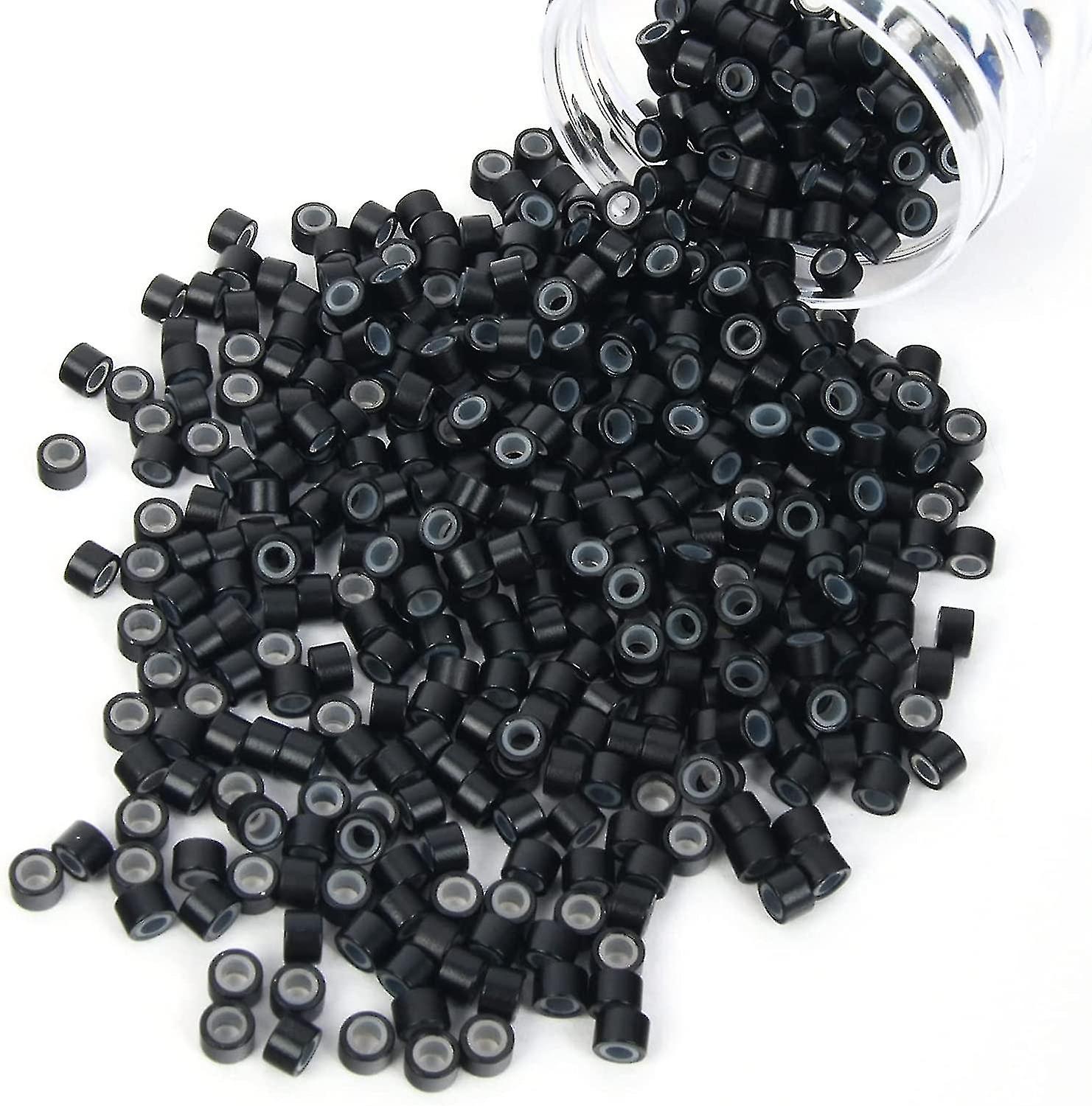 500 kpl Silikonimikrorenkaat I Tip Hiustenpidennykset 4mm Micro Nano Helmiä Micro Links Hiushelmet (musta)