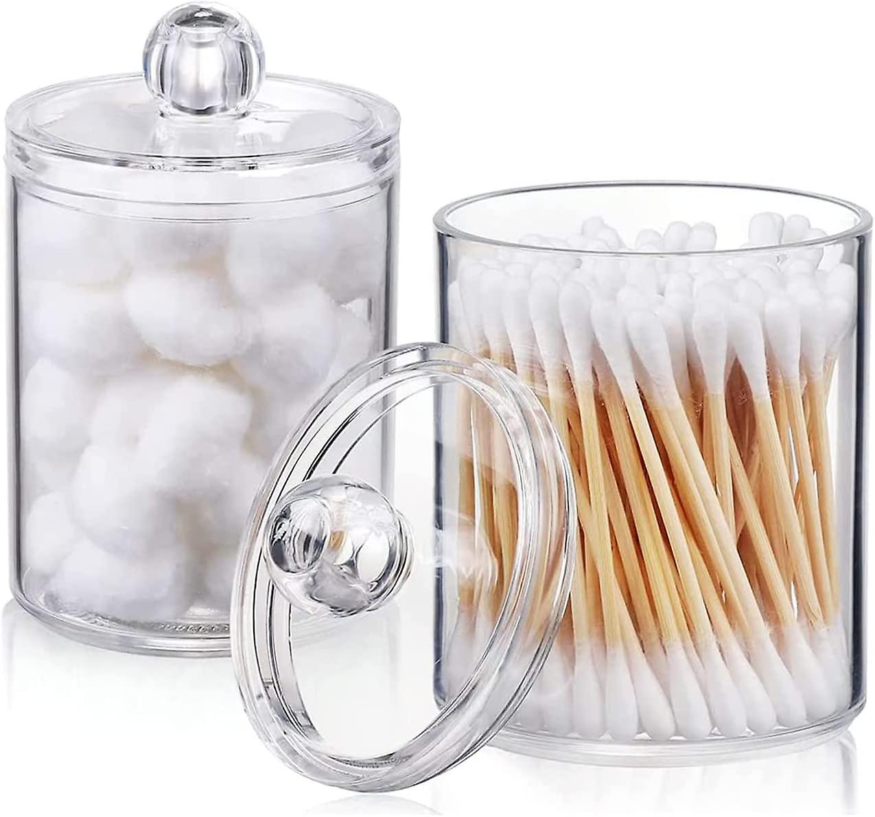 1pcs Qtip Holder Dispenser For Cotton Ball Cotton Swab Cotton Round Pads Floss - 3 Oz Clear Plastic Apothecary Jar For Bathroom Canister Storage