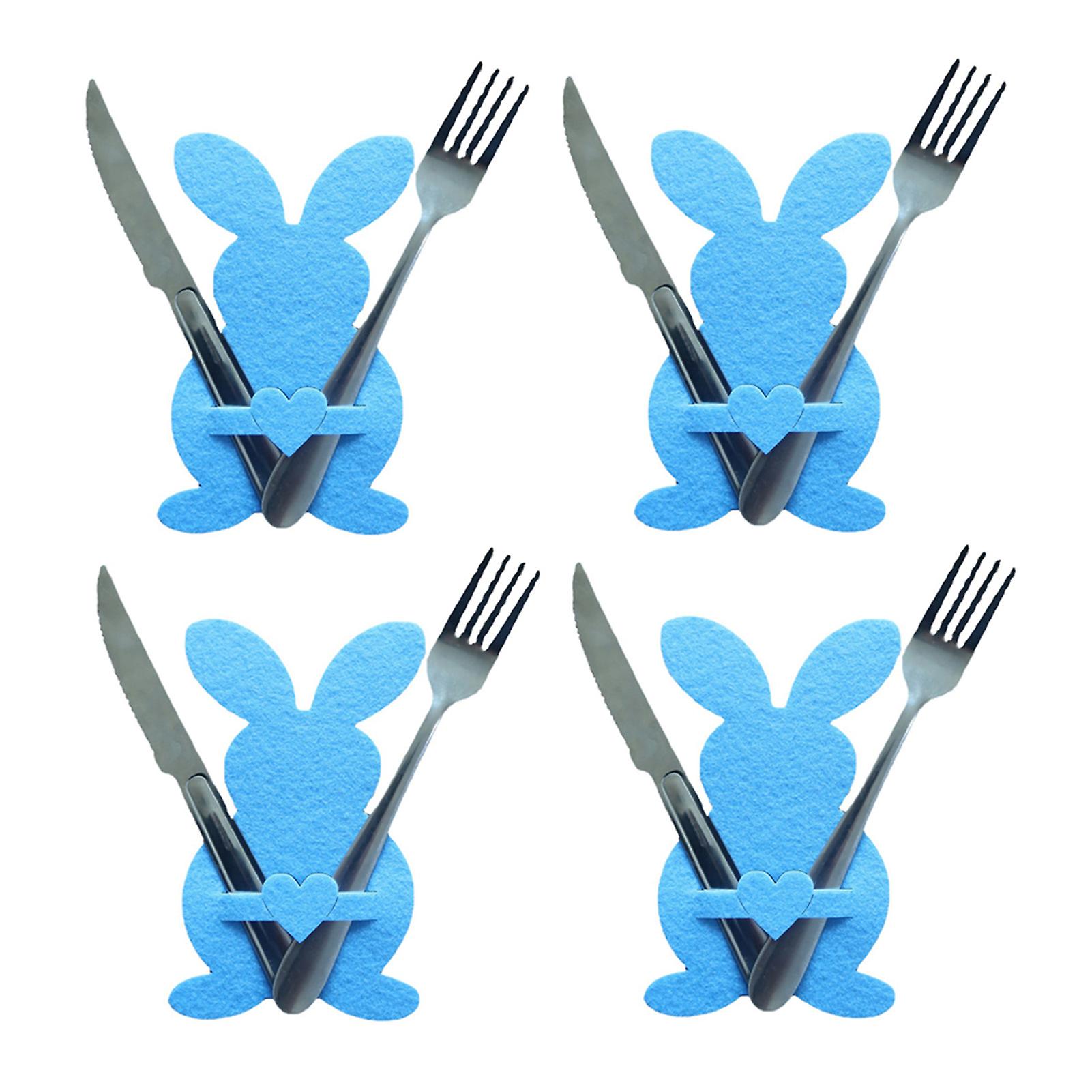 4pcs Easter Bunny Cutlery Bag Set Rabbit Shape Knife Forks Bag Silverware Pouch Pockets For Easter Party Favors